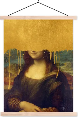 Produktbild von MuchoWow® Textilposter Mona Lisa - Gold - Da Vinci 120x160 cm mit holzfarbenen Rahmen - Plakatkarton