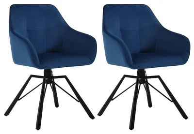 Produktbild von Esszimmerstuhl - Drehstuhl - Schalenstuhl - Küchenstuhl - Stuhl mit Armlehnen - Blaues Samt - 360° schwenkbar