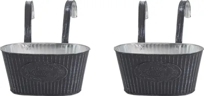 Produktbild von Metall Hängetopf grau mit 2 Henkel 25 x 13cm - 2 Stück Blumentopf hängend Balkon Pflanz-Schale