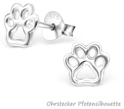 Produktbild von Pfoten Schmuck aus 925er Silber: Ohrstecker, Creolen und Halskette Ohrstecker Pfotensilhouette Ohrstecker Pfotensilhouette
