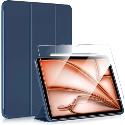 Image de Coque + Verre Trempé pour iPad Air 11 Pouces 2024/2025/2026 M2/M3/M4 - Protection Anti-Rayures Support - Bleu Marine