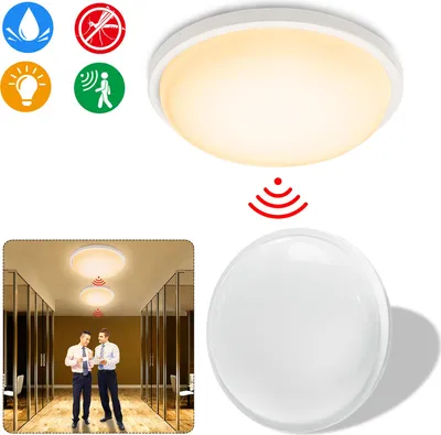 Produktbild von XINZI 15W LED Deckenleuchte mit Bewegungsmelder Warmweiß Radar Sensor Deckenlampe φ22cm Sensorleuchte Wandlampe IP44 Wasserfest, Rund
