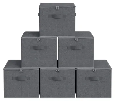 Produktbild von SONGMICS Stoffbox, faltbare Aufbewahrungsbox mit Griffen, für Kleidung, Vliesstoff, 6er Set, grau