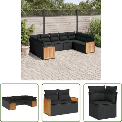 Produktbild von The Living Store 9-tlg. Garten-Sofagarnitur mit Kissen Schwarz Poly Rattan