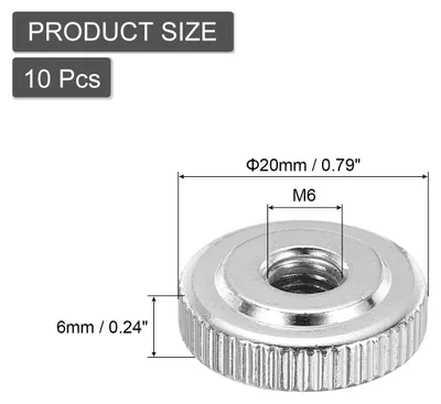 Produktbild von Ger?ndelte Daumenmuttern, M6 Innengewinde dš¹nn, vernickelter Kohlenstoffstahl ger?ndelte Flachkopf-Durchgangsloch-Sicherungsmuttern fš¹r 3D-Drucker, 10 Stš¹ck