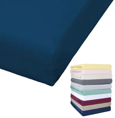 Produktbild von Bierbaum Jersey Spannbettlaken 27cm Steghöhe 90x190-100x200 / 140-160x200 / 180-200x200 cm Grau Gelb Weiß Grün Blau, Farbe:Blau, Größe:180x200cm Spannbettlaken