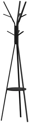 Image de Porte-vêtements pour entrée, portant à 8 crochets avec étagère, style scandinave, noir | Base trépied | Métal et MDF | 45x45x180 cm
