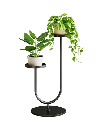 Produktbild von Bamworld Metall Blumenständer Schwarz 2-stufig Modern Innen/Außen Wohnzimmer Balkon Garten
