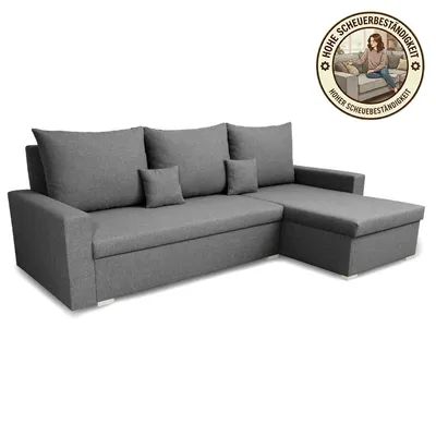 Produktbild von KomfortWelt24 Ecksofa mit Schlaffunktion und praktischem Bettkasten - Bequemer Eckcouch 216x134 cm L-Form MONDO Grau