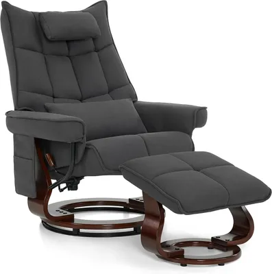 Produktbild von Relaxstuhl in Dunkelgrau mit Fußstütze, 360° schwenkbar, mit Mikrofaserbezug und Seitentasche