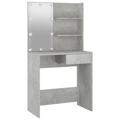 Image de vidaXL Coiffeuse avec LED gris béton 74,5x40x141 cm