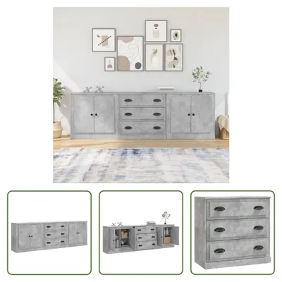 Produktbild von The Living Store Sideboards 3 Stk. Betongrau Holzwerkstoff