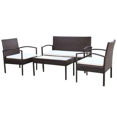 Produktbild von vidaXL 4-tlg. Garten-Lounge-Set mit Auflagen Poly Rattan Braun