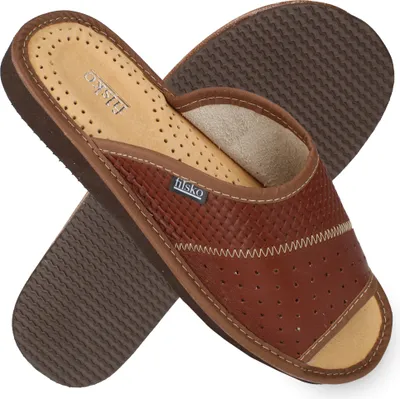 Produktbild von filsko® Veere Herren Leder Pantoletten, Slip-On, Open-Toe, Herren Hausschuhe, Echtleder mit Lochmuster
