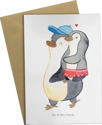 Produktbild von Mr. & Mrs. Panda neujahrskarte Pinguin Kleine Schwester - Weiß - Geschenk, Glückwunschkarte, Schwesterherz, osterkarte, Sister, Grußkarte, Muttertag, Geschwisterliebe