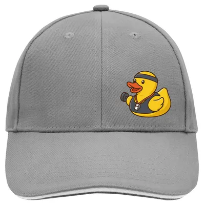 Produktbild von Huuraa Cappy Mütze Quietscheente Fitness-Trainer Gummiente Coach Dark Grey/White Baumwolle 6-Panel Kappe Geschenkidee