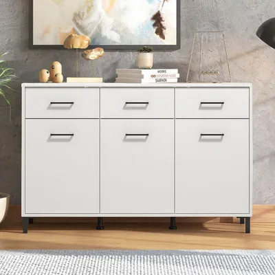 Immagine prodotto di Dmora Credenza Laerru 138x40x90h cm Bianco, 3 Ripiani 3 Cassetti