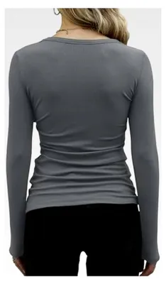 Produktbild von Langarmshirt Damen Rundhals Pullover Elegant Langarm Oberteile Rippshirt Casual Stretch Slim Fit T-Shirts Basic Tops Einfarbig Longshirt Unterziehshirt Klassisch Tunika Bluse
