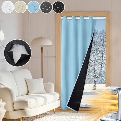 Produktbild von Dicke Schwere Blickdichte Gardinen mit Ösen Wärmeisolierend Kälteschutz Türvorhang Winter Wasserdicht Winddicht Vorhang für Schlafzimmer Tür Blau 110x203cm