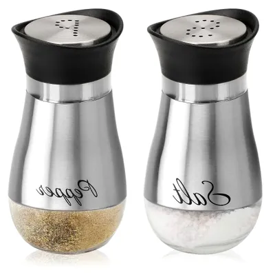 Produktbild von ® 2-teiliges Salz- und Pfefferstreuer-Set aus Edelstahl und Glas - Gewürzbehälter mit Aufschrift - Schüttler für Gewürze in Küche und Gastronomie - Würzspender (2-teiliges Set - silberfarben)