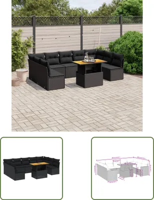Produktbild von The Living Store 10-tlg. Garten-Sofagarnitur mit Kissen Schwarz Poly Rattan