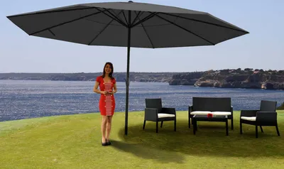 Produktbild von Sonnenschirm Meran Pro, Gastronomie Marktschirm ohne Volant Ø 5m Polyester/Alu 28kg  anthrazit ohne Ständer