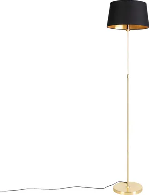 Produktbild von QAZQA - Klassisch I Antik Stehlampe Gold I Messing I Messing mit schwarzem Schirm 35 cm verstellbar - Parte I Wohnzimmer I Schlafzimmer - Stahl Zylinder I Länglich I Rund - LED geeignet E27
