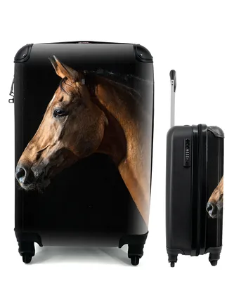 Produktbild von MuchoWow® Koffer Handgepäck Trolley Rollkoffer Kleine Reisekoffer mit 4 Rollen - Pferd - Tiere - Nacht - Schwarz - Cabin Size < 55x40x23 cm & 55x40x20 cm - Kinderkoffer - Kabinenkoffer - Boardgepäck - Reise-Box - Reisekoffer - Reisegepäck - Koffer mit Bild - Trolley für Kinder
