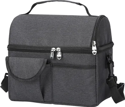 Produktbild von Outdoor-Eisbeutel, doppellagige Isoliertasche, tragbare isolierte Kühltasche, Lunchtasche, Tragetasche für Outdoor-Aktivitäten, Schwarz
