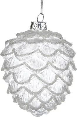 Produktbild von Weihnachtskugel aus weißem Glas, Tannenzapfen, weiß, Höhe 11 cm, Sonderangebot (3 Stück pro Stück)