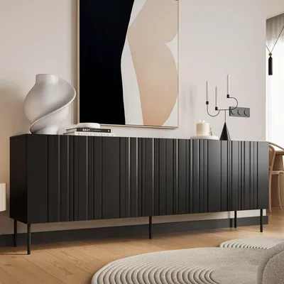 Image de Vedras - Buffet, 201x42x75h cm Noir, 2 Étagères