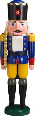 Produktbild von Nussknacker Erzgebirge Deko Figur aus Holz - König 1 Meter, Farbe:blau