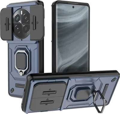 Immagine prodotto di Custodia per Realme 12 Pro a doppio strato con protezione scorrevole per la fotocamera e supporto ad anello, supporto blu