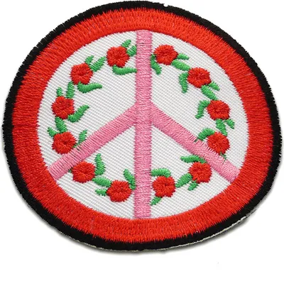 Produktbild von Peace Frieden Symbol Rose - Aufnäher, Bügelbild, Aufbügler, Applikationen, Patches, Flicken, Zum Aufbügeln, Größe: Ø 6,8 cm