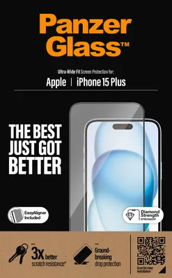 Zdjęcie produktu dla PanzerGlass | Ochraniacz ekranu - szkło | Apple iPhone 15 Plus | Szkło hartowane | Czarny | Przezroczysty