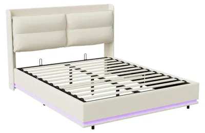 Produktbild von Polsterbett 160x200 cm - Doppelbett mit Bettkasten hydraulisch - Kopfteil mit LED und USB - Bettgestell mit Lattenrost - Samt