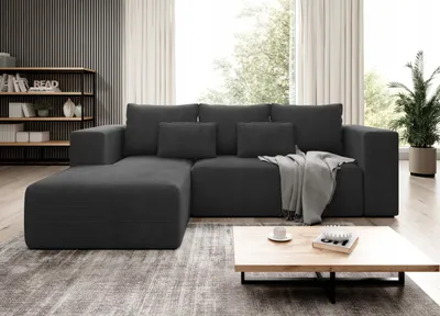 Produktbild von Easy4You Ecksofa Graphit Stripes L Kord L-Form – 255x73x161 cm - Schlafsofa mit Bettkasten und Schlaffunktion - Eckcouch mit Stauraum – Stoff Kord POSO 34