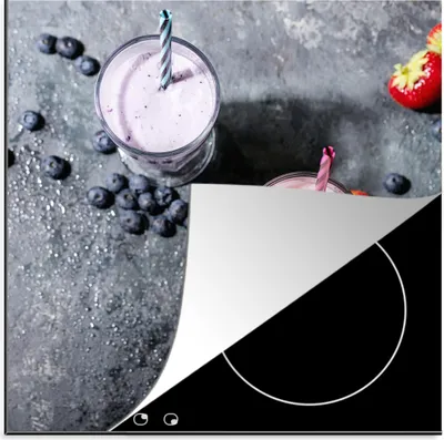 Produktbild von KitchenYeah© Herdabdeckplatte Smoothie - Obst - Erdbeere - Beere - Marmor , 78x78cm, Küche Deko, Glaskeramikkochfeld Herdabdeckung, Abdeckplatte fùr Kochfeld