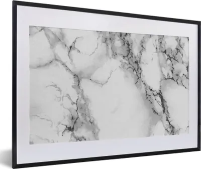 Produktbild von MuchoWow® Gerahmtes Poster Marmor - Stein - Weiß - Grau - Schwarz - Marmoroptik 60x40 cm - Poster mit Schwarzem Bilderrahmen Wandposter Rahmen Foto Bilder - Schlafzimmer - Plakat in Rahmen - Drucken