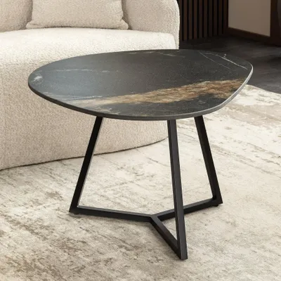 Produktbild von riess-ambiente Couchtisch MARVELOUS 70cm schwarz gold Keramik Metall sand AURORA ORO