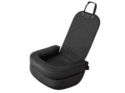 Produktbild von Doggy Hundeautositz Hundekorb Reisesitz – faltbare Hundeautobox für Auto Vordersitz & Rücksitz, mit Sicherheitsgurten Ekoleder Schwarz 55×42×57 cm
