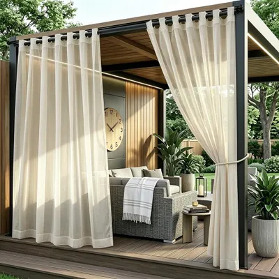 Produktbild von Outdoor Vorhang mit Ösen Wasserdicht Transparent Gardinen Outdoorvorhang Outdoorvorhänge für Terrasse, 2er Set, 132x213cm/B*H, Beige