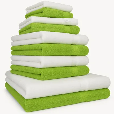 Produktbild von Betz 12-tlg. Handtuch-Set PREMIUM 2 Duschtücher 4 Handtücher 2 Gästetücher 2 Seiftücher 2 Waschhandschuhe  Farbe: weiß / avocadogrün