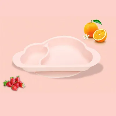 Produktbild von Baby-Essteller aus Silikon, niedliche Wolkenform, geteiltes Design, Saugnapf für Kleinkinder zum Essen, Rosa