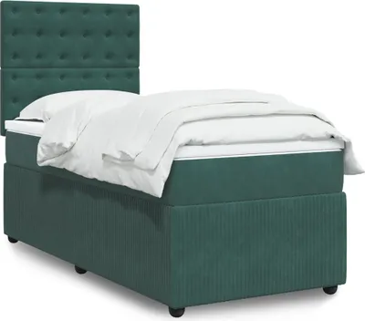 Produktbild von Design Boxspringbett mit Matratze Dunkelgrün 80x200 cm Samt, Klassische Betten 2024 Neu