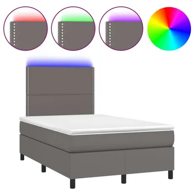Produktbild von vidaXL Boxspringbett mit Matratze & LED Grau 120x200 cm Kunstleder