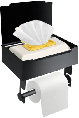 Imagen del producto de Soporte para papel higiénico Ibenzoa® con espacio de almacenamiento – Acero inoxidable 304, color  mate, soporte de pared con espacio de almacenamiento y caja integrada para toallitas húmedas