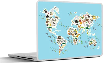 Produktbild von MuchoWow® Laptop Aufkleber Sticker Cover Weltkarte - Kinder - Tiere - Blau - Jungen - Mädchen 32.5x23.5 cm - Sticker für Laptop - Selbstklebend