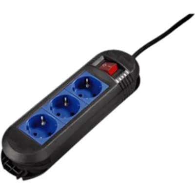 Produktbild von Hama Distribution Panel "Colour", 3-way, black/blue, 3 AC-Ausgänge, 50 - 60 Hz, 16 A, 3500 W, Schwarz, Blau, 1,5 m