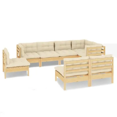 Produktbild von 8-tlg. Garten-Lounge-Set mit Creme Kissen Massivholz Kiefer